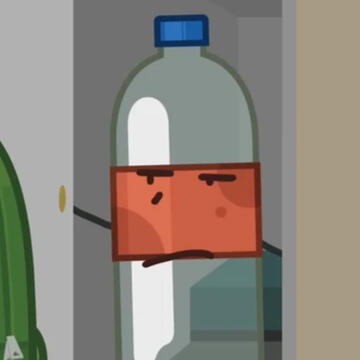 A body shot of Bryce Hasen (aka Soda Bottle) from Cheesy HFJ's "One". He has a blue cap and a dull orangish red paper label on. He has a tired look on his face.